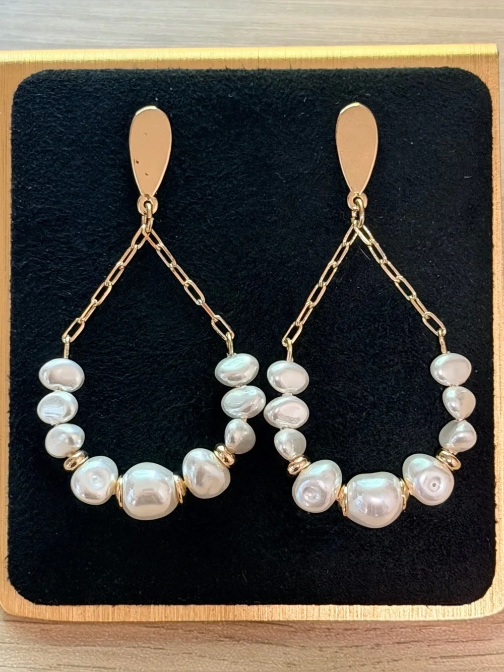 New Baroque Freshwater Pearl & Gold Drop Earrings